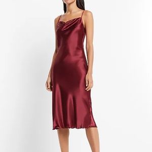 Express Burgundy Satin Cowl Neck Midi Slip Dress NWT